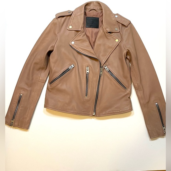 All Saints Fern Biker Jacket Sz:S US6 Nude/Pink - Picture 2 of 16